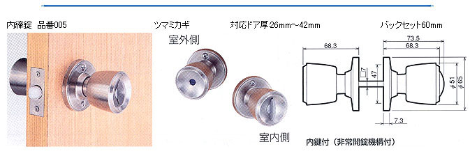 内締錠 品番005 GIKEN(川口技研)室内用ドアノブ