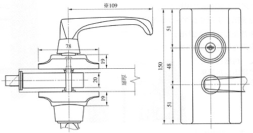 MIWA・U9HLレバーハンドル錠-寸法図面