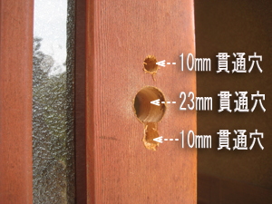 3つの貫通穴ができる