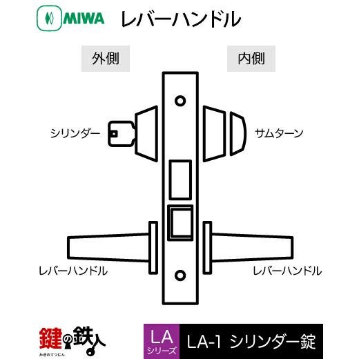 MIWA LA・MA/LASP/13LA用レバーハンドル 鍵(カギ) 取替え 交換錠一式