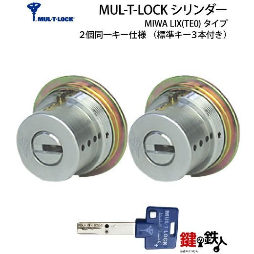 玄関用　鍵＆シリンダー MUL-T-LOCKシリンダーMIWA LESP(LIX)＋MIWA TE-08(LIX)用玄関 鍵(カギ