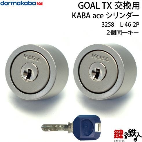 高体連のガキ L-46-2P】KABA aceGOAL-TXタイプの鍵(カギ)の交換シリンダー□シルバー